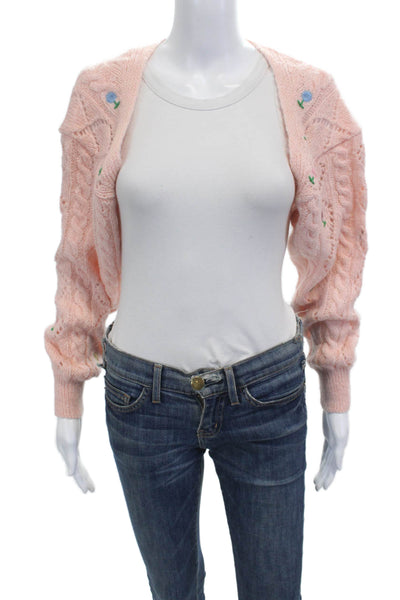 Zara Unisex Pink Floral Cardigan Acrylic Wool Long Sleeve Size S