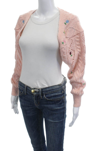 Zara Unisex Pink Floral Cardigan Acrylic Wool Long Sleeve Size S