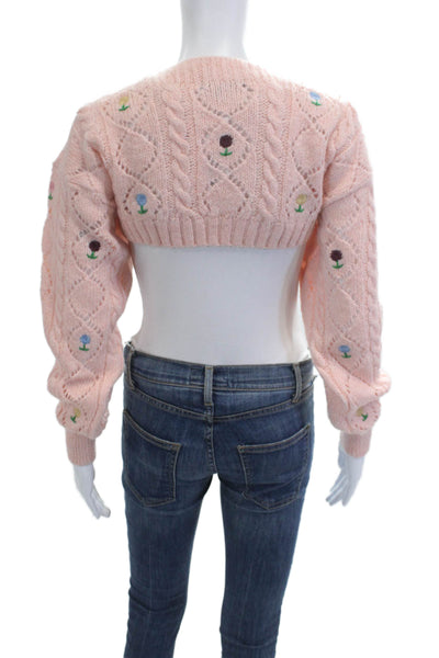 Zara Unisex Pink Floral Cardigan Acrylic Wool Long Sleeve Size S