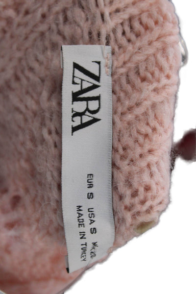 Zara Unisex Pink Floral Cardigan Acrylic Wool Long Sleeve Size S