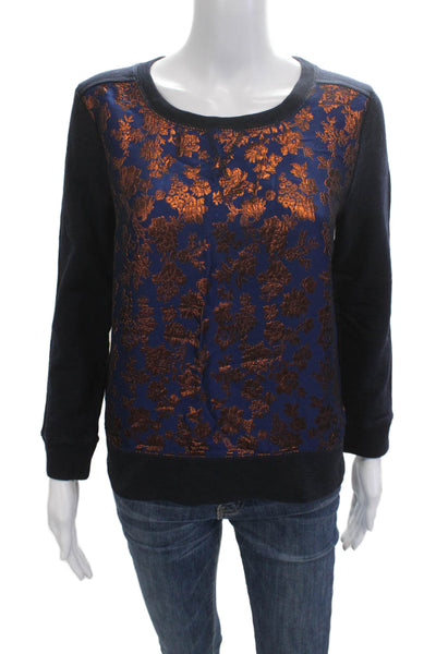 J Crew Womens Pullover Sweatshirt Dark Blue Floral Cotton Size S
