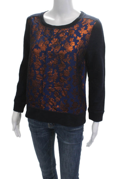 J Crew Womens Pullover Sweatshirt Dark Blue Floral Cotton Size S