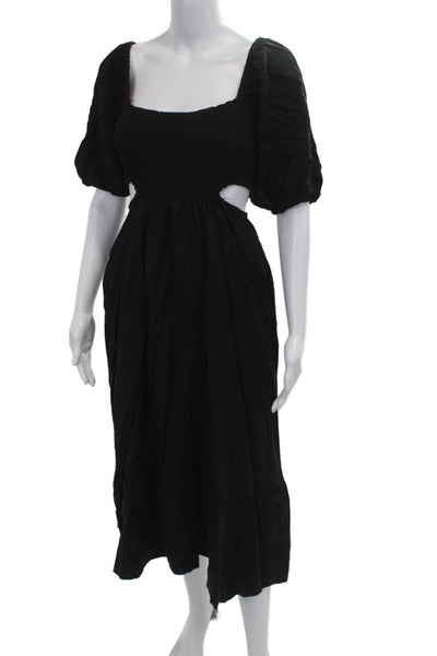o.p.t Womens Fit & Flare Maxi Dress Black Square Neck Tencel Flax Size S