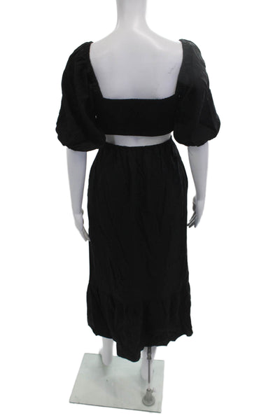 o.p.t Womens Fit & Flare Maxi Dress Black Square Neck Tencel Flax Size S