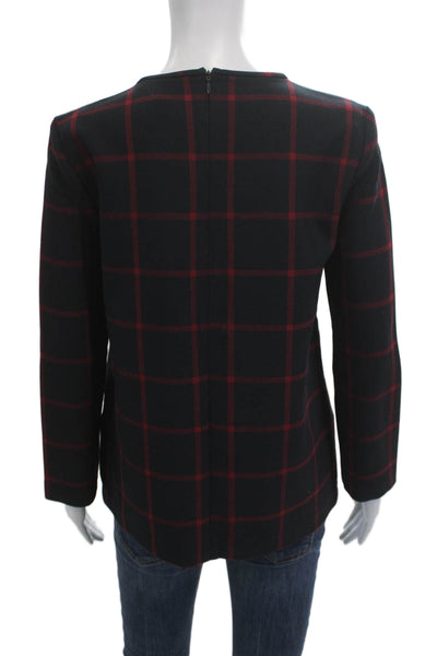 Zara Woman Women Tunic Blouse Plaid Dark Blue Round Neck Long Sleeve Zip Size S