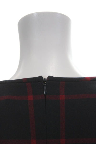 Zara Woman Women Tunic Blouse Plaid Dark Blue Round Neck Long Sleeve Zip Size S
