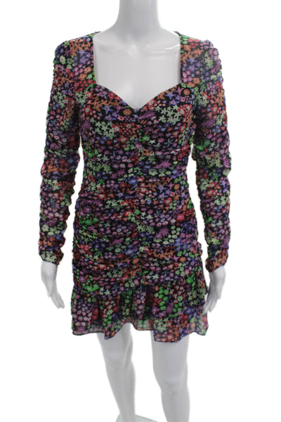 Zara Womens Bodycon Mini Dress Black Floral Square Neck Long Sleeve Size S