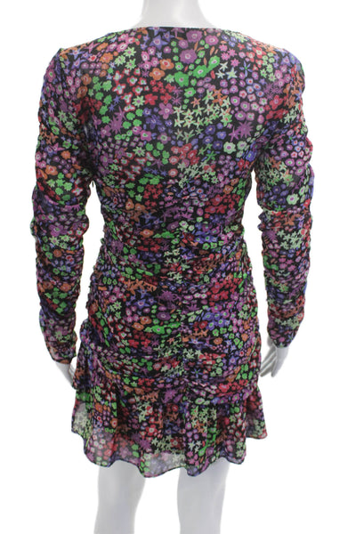 Zara Womens Bodycon Mini Dress Black Floral Square Neck Long Sleeve Size S