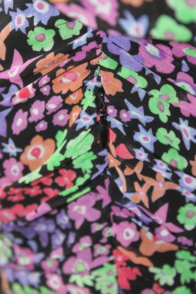 Zara Womens Bodycon Mini Dress Black Floral Square Neck Long Sleeve Size S