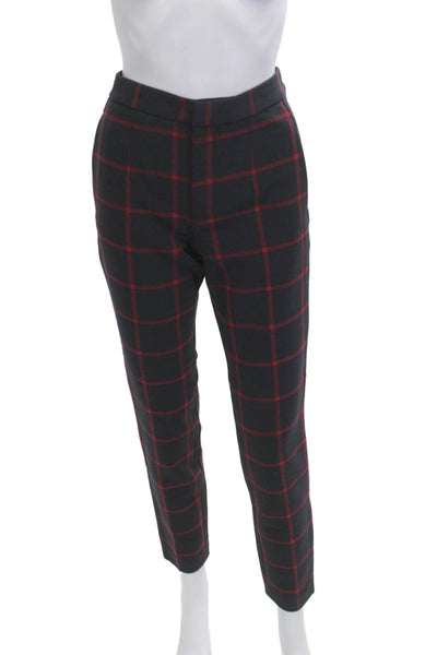 Zara Woman Womens Cropped Ankle Pants Dark Blue Plaid Polyester Zip Size S