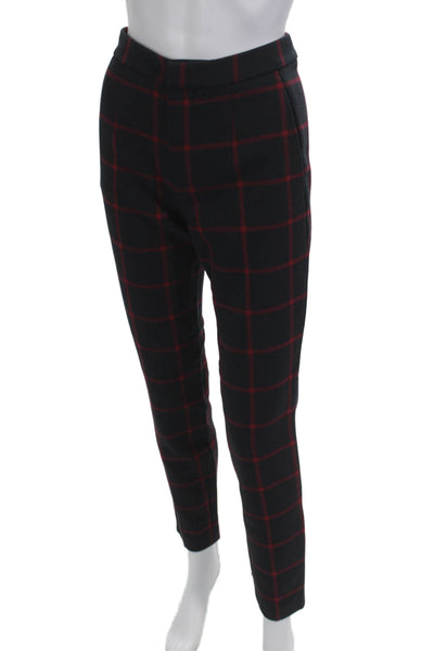 Zara Woman Womens Cropped Ankle Pants Dark Blue Plaid Polyester Zip Size S