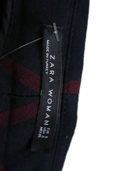 Zara Woman Womens Cropped Ankle Pants Dark Blue Plaid Polyester Zip Size S
