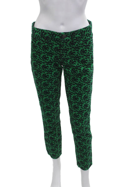 J Crew Women Ankle Cropped Green Pants Button 99% Cotton Size 27