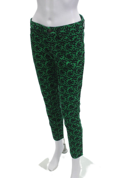 J Crew Women Ankle Cropped Green Pants Button 99% Cotton Size 27