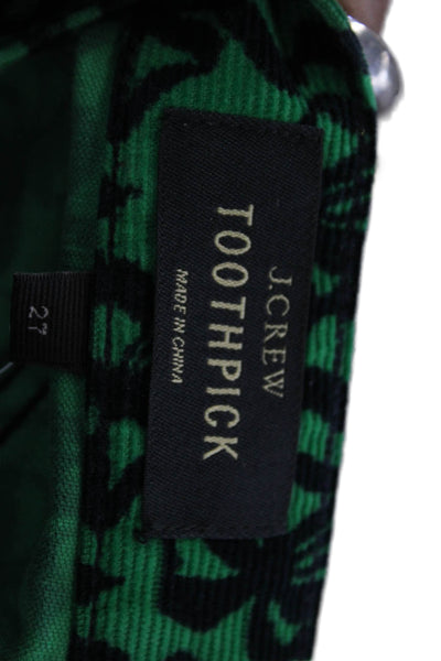 J Crew Women Ankle Cropped Green Pants Button 99% Cotton Size 27