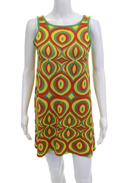 Zara Women Shift Tank Dress Green Sleeveless Round Neck Geometric Size S