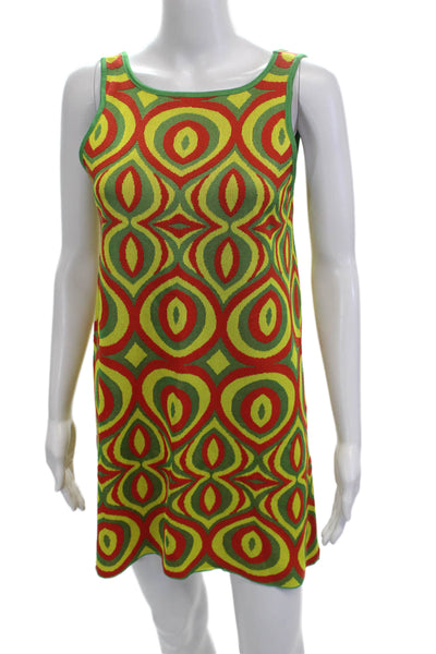 Zara Women Shift Tank Dress Green Sleeveless Round Neck Geometric Size S