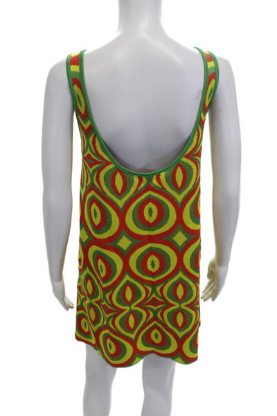 Zara Women Shift Tank Dress Green Sleeveless Round Neck Geometric Size S