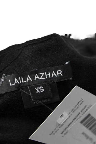 Laila Azhar Womens Silk Black Sleeveless Zip Blouse Solid Designer Size XS