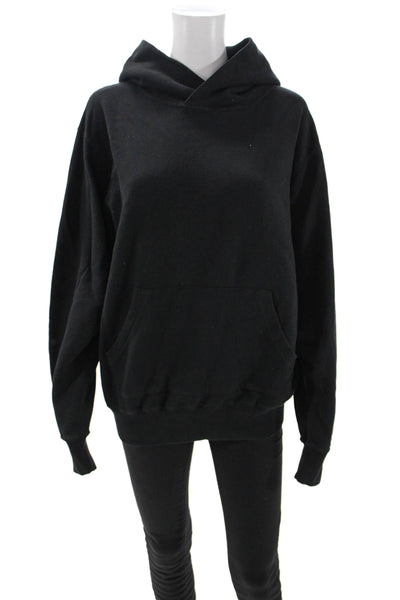 TKEES Unisex Pullover Hoodie Black Recycled Cotton Long Sleeve Size 1