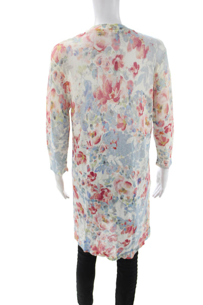J Jill Unisex Cardigan Floral Multi Color V Neck 3/4 Sleeve Button Size S