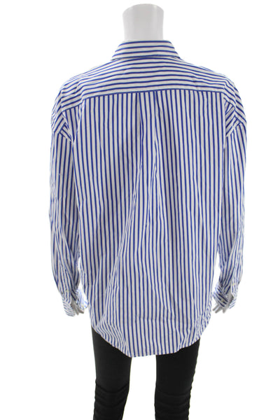 Lauren Ralph Lauren Women Blue Striped Cotton Collared Button-Up Top Size 10