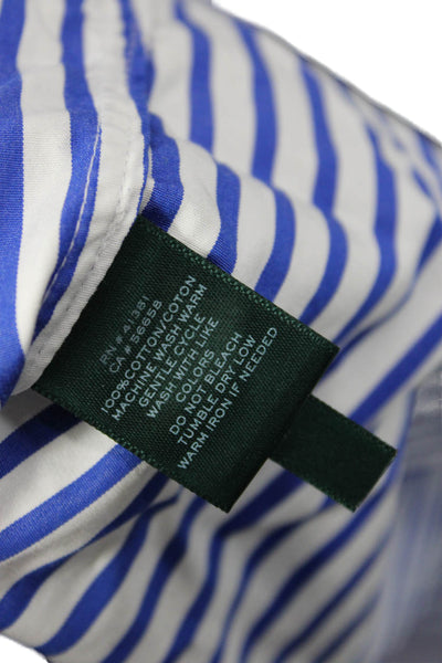 Lauren Ralph Lauren Women Blue Striped Cotton Collared Button-Up Top Size 10