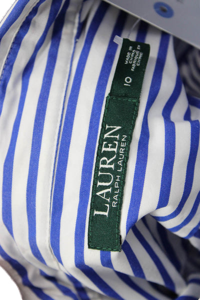 Lauren Ralph Lauren Women Blue Striped Cotton Collared Button-Up Top Size 10