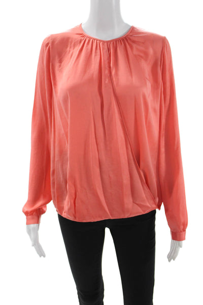 Vince Women Orange 100% Cotton Long Sleeve Blouse Round Neck Button Size 6