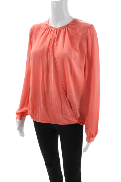 Vince Women Orange 100% Cotton Long Sleeve Blouse Round Neck Button Size 6
