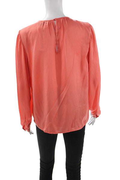 Vince Women Orange 100% Cotton Long Sleeve Blouse Round Neck Button Size 6