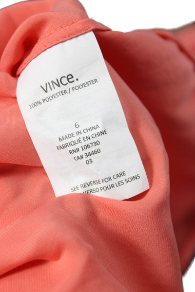 Vince Women Orange 100% Cotton Long Sleeve Blouse Round Neck Button Size 6