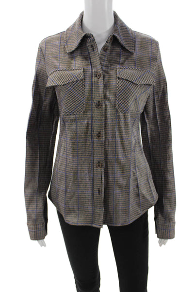 Who What Wear Womens Brown Checked Collared Button Jacket Long Sleeve Size S