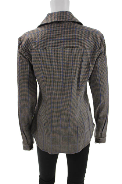 Who What Wear Womens Brown Checked Collared Button Jacket Long Sleeve Size S