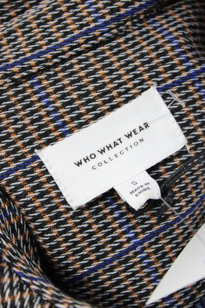 Who What Wear Womens Brown Checked Collared Button Jacket Long Sleeve Size S