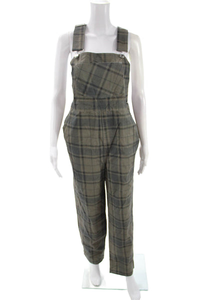Weworewhat Womens Green Plaid Square Neck Sleeveless Jumpsuit Size M