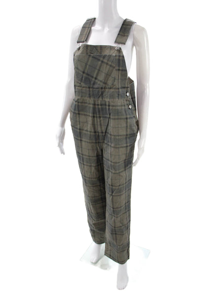 Weworewhat Womens Green Plaid Square Neck Sleeveless Jumpsuit Size M