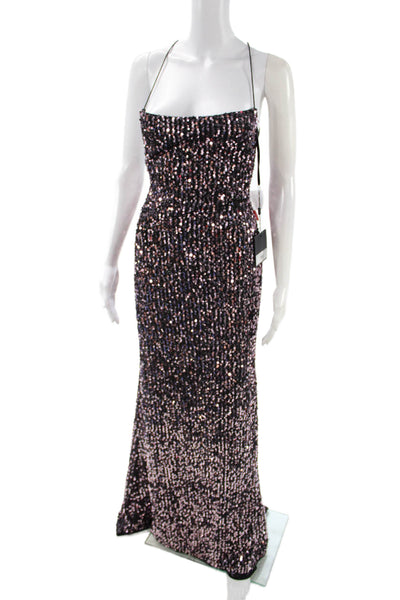 Ieena for MacDuggal Women Maxi Slip Dress Black Square Neck Lace Up Size 6