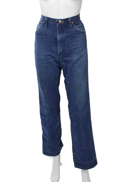 Wrangler Mens Straight Jeans Dark Blue Mid Rise Button Fly Size 32