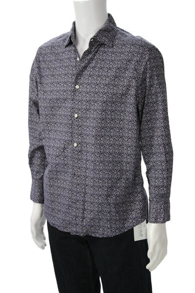 Saks Fifth Avenue Mens Floral Print Button Down Shirt Purple Blue Size Large