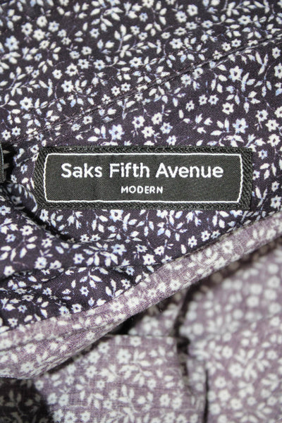 Saks Fifth Avenue Mens Floral Print Button Down Shirt Purple Blue Size Large