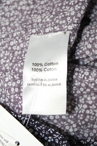 Saks Fifth Avenue Mens Floral Print Button Down Shirt Purple Blue Size Large