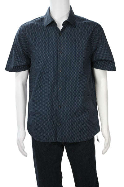 Saks Fifth Avenue Mens Printed Short Sleeves Shirt Black Blue Size Extra Large