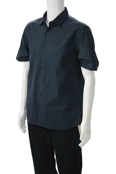 Saks Fifth Avenue Mens Printed Short Sleeves Shirt Black Blue Size Extra Large