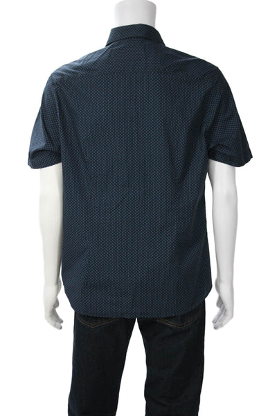 Saks Fifth Avenue Mens Printed Short Sleeves Shirt Black Blue Size Extra Large