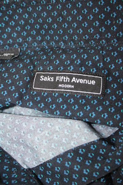 Saks Fifth Avenue Mens Printed Short Sleeves Shirt Black Blue Size Extra Large