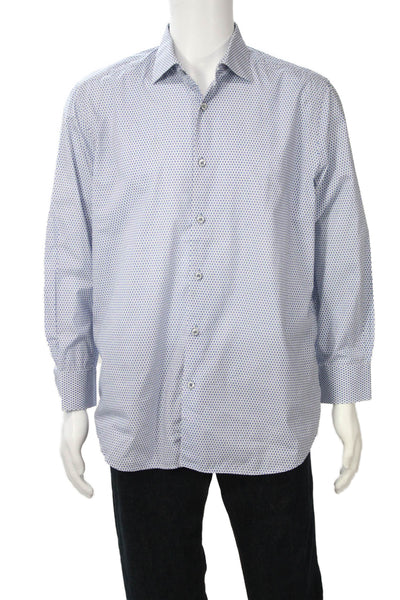Saks Fifth Avenue Mens Polka Dot Button Down Shirt White Blue Size Large