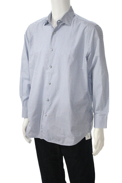 Saks Fifth Avenue Mens Polka Dot Button Down Shirt White Blue Size Large