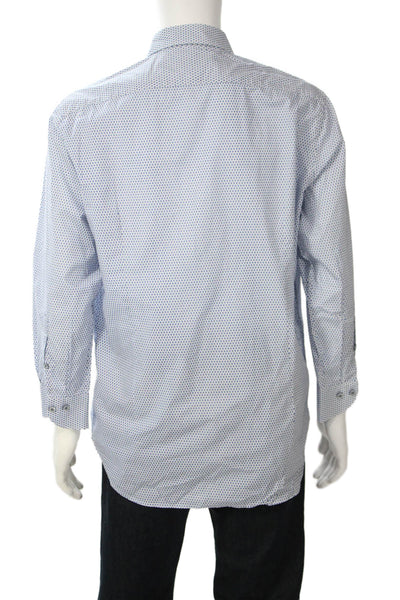 Saks Fifth Avenue Mens Polka Dot Button Down Shirt White Blue Size Large