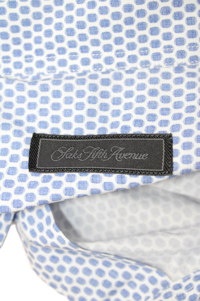 Saks Fifth Avenue Mens Polka Dot Button Down Shirt White Blue Size Large